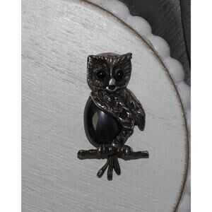 Mexico Sterling Silver 925 Onyx Owl Pendant 14.68G / 1.5in